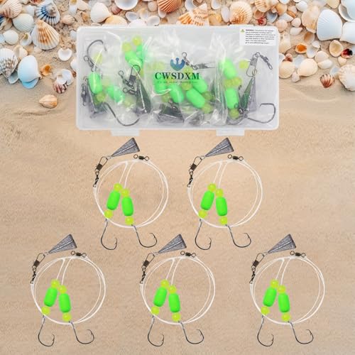 Pompano Rigs for Surf Fishing Saltwater Floats Catfishing Pompano Fishing Rigs with Double Circle Hooks and Pyramid Sinker 5pcs/8pcs - color: green -5pcs