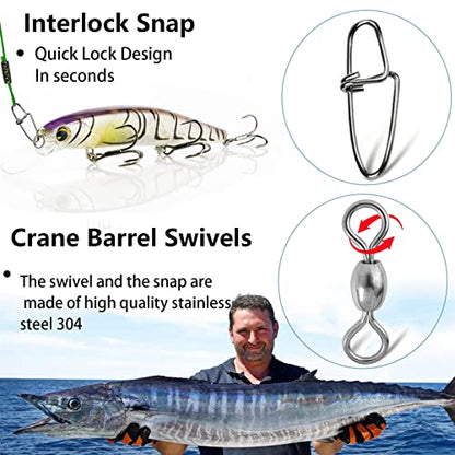 YOTO Steel Fishing Leaders Wire丨125LB Heavy Duty Saltwater Fish Leader丨High Strength Leader with Swivel and Snap - color: blue-30pcs