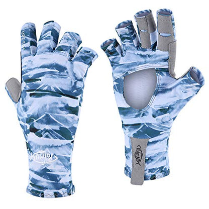 Palmyth UV Protection Fishing Fingerless Gloves UPF50+ Sun Gloves Men Women for Kayaking, Hiking, Paddling, Driving, Canoeing, Rowing - color: Air Mountain Sky, size: Small