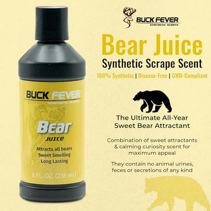 Buck Fever Bear Juice – Synthetically Formulated Bear Bait Attractant – Non-Spoiling, Sweet Synthetic Bear Attractant Scent for Trail Camera - size: 8oz