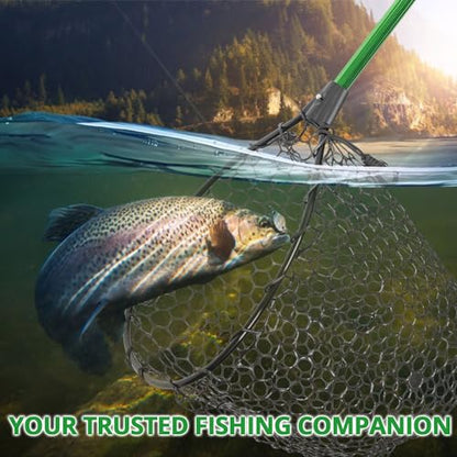 Rubber Fishing Net with Telescoping Handle - High Strength Landing Net for Fishing with Soft Rubber Netting, Two Sizes Options - size: M, Hoop Size: 17.3″ x 13″