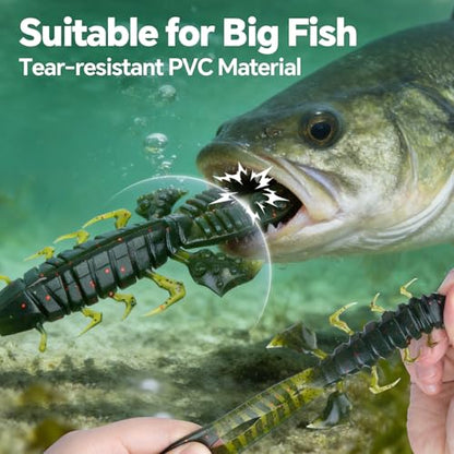 Crawfish Lure 5.5", Soft Plastic Crawdad Creature Bait with Rattles, Weedless Bass Fishing Lure, Realistic Fishing Lures for Freshwater & Saltwater, 3 Pack Red Green Blue - color: Green Pumpkin