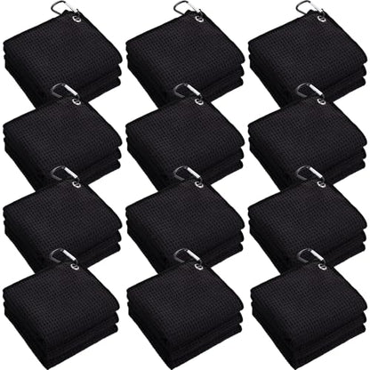 Batiyeer 12 Pcs Golf Towel Bulk for Golf Bags Microfiber Fabric Towel with Clip Waffle Pattern, Fitness, Camping, Hiking, Yoga - color: Black