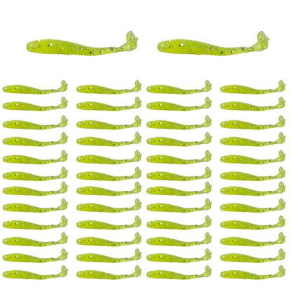 50PCS 5cm Soft Plastic Fishing Lures, PVC Paddle Tail Swimbaits for Bass Trout Walleye Crappie, T-Tail Grub Worm Baits Tackle Accessory - color: Green