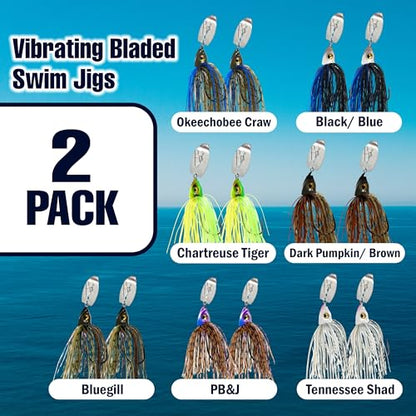 Reaction Tackle Tungsten Bladed Swim Jig Heads - Vibrating Chatter Jig with Silicone Skirt for Bass Walleye Pike (2-Pack) - color: Bluegill, size: 3/8 Oz