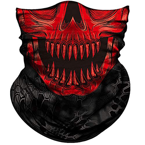 Obacle Bandana Face Mask Neck Gaiter Tube Mask Men Women for Sun Dust Protection - color: Skull Red Face Open Mouth