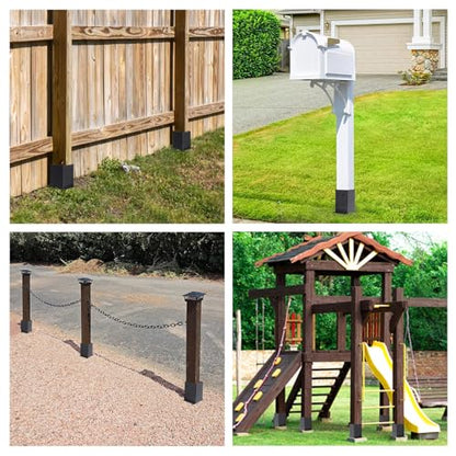 2 Pcs 22" Fence Post Anchor Ground Spike| Black Powder-Coated| 4"x4" | Actual 3.6"x3.6" Heavy Duty Metal Fence Post Anchor for Deck| Fence| Porch| Railing| Mailbox - size: 2 Pcs, style: 4"x 4"