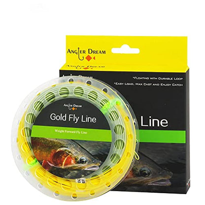 Gold Fly Line 90FT Weight Forward Floating 2 3 4 5 6 7 8 9WT Fly Fishing Line - color: MOSS GREEN + FLUO YELLOW, size: WF5F-90FT
