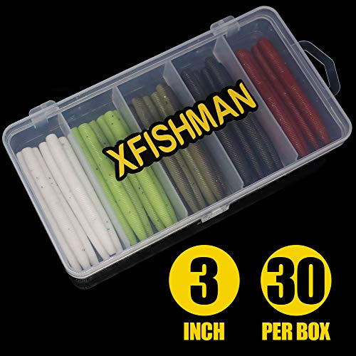 Wacky-Worms-Bass-Fishing-Lure-Kit-Wacky-Rig-Worms-Soft-Plastic-Stick-Baits3 4" 5" 6 inch - color: 3 inch 30 pcs