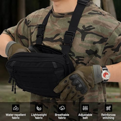 Tactical EDC Chest Bag Utility Molle Chest Rig Pouch with CCW Compartment Adjustable Strap Outdoor Chest Pack - color: Black