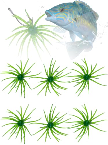 Sea Urchin Bait, Tentacle Coike Creature Bait, Dice Fishing Soft Lures, Durable Floating Finesse Baits for Bass Pike Trout, Drop Shot Wacky Rig Neko Rig, Size 2.56" & 4.13" - color: 6-Green, size: 2.56-INCH
