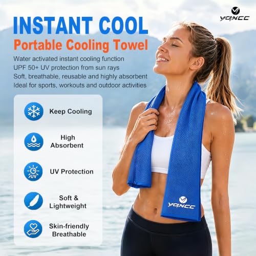 YQXCC 4 Pack Cooling Towels (47"x12"), Ice Cool Neck Towel, Soft Breathable Microfiber for Yoga, Golf, Gym, Running, Camping & Hot Weather - color: Light Blue/Dark Blue/Light Gray/Dark Gray