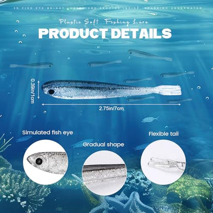 VioraWhite 100 Pcs Plastic Soft Fishing Lure Fishing Baits Paddle Tail Lifelike Swim Baits Tackle Soft Plastic Swimbaits for Saltwater and Freshwater Bass Crappie Trout Walleye Lures