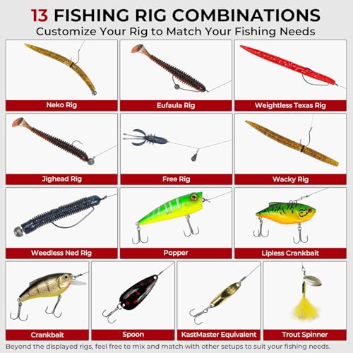 MadBite by KastKing 182/265/400pcs Compact Fishing Tackle Kit - All-in-One Freshwater Hooks, Weights, Bobbers in Tackle Box, Fishing Gear Set for Bass Trout Panfish - style: 143pcs Freshwater Lure Kit