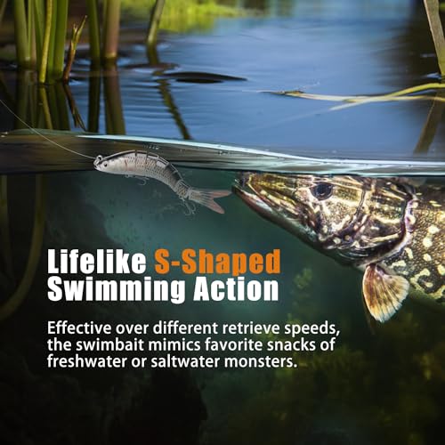 GOTOUR Jointed Swimbaits, Easy Catch Fishing Lures for Bass Trout Crappie | Wiggling Vibrating Rattling Gurgling for More Bites, Heavy-Duty Dyneema Fiber, Slow Sinking, Fresh & Saltwater Fishing Baits - color: A2-5.3"-0.9oz