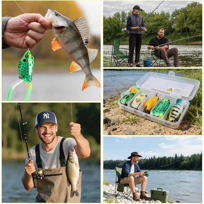 Frog Fishing Lures 6PCS, Topwater Weedless Soft Baits with Spinner Tail, Floating Hollow Body for Bass, Pike, Trout - Freshwater & Saltwater