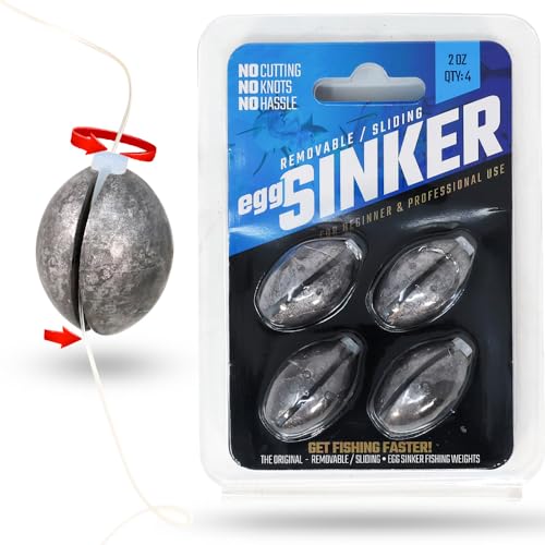 Removable & Knotless Fishing Weights for Saltwater Fishing, Tackle Sliding Sinkers for Line & Rod, Oval Fishing Equipment for Sea, Lake - size: 2oz