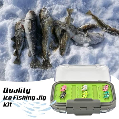 Tungsten Jigs, 18/27Pcs Tungsten Ice Fishing Jigs Kit for Panfish 3.2/4/5mm Glow in Dark Teardrop Ice Fishing Lure Jigs with Two-Sided Jig Box Assortment