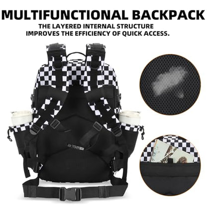 Lovelinks21 25L Tactical Military Backpack Small Travel Rucksack for Men and Women Assault Pack Bug Out Bag Molle Daypack Gym Backpack with Bottle Holder (Black White Checkered) - color: Black White Checkered