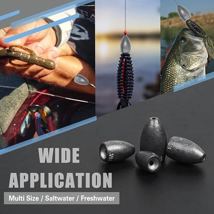 Bullet Fishing Sinkers Weights Worm Weights for Bass Fishing Slip Sinkers for Pitching and Flipping Texas Rigs Saltwater Freshwater - style: 1/8oz-40pcs