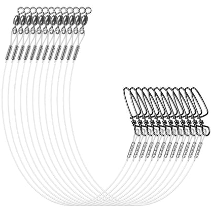Fishing Leaders, 12/24pcs Nylon Mono Fishing Wire Leader Line with Swivels Snap Kits Connect Tackle Lures Rig or Hooks, High Strength Fishing Leader Line for Saltwater Freshwater 20/30/40/50lb - size: 24pcs, style: 9''-30lb