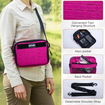 Goture Fishing Backpack, 900D Water-Resistant Tackle Backpack with Rod Holders, 58L Large Storage Gear Fishing Tackle Bag with Detachable Crossbody Bag,8 Lure Pockets,Bottle Holder for Camping Hiking - color: Bling Pink