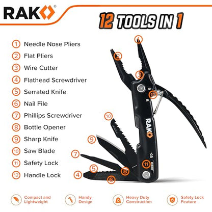RAK Pro Tools Pliers Multitool - Cool Unique Gifts For Dads Who Have Everything - Compact DIY Survival Multi Tool Gift for Men, Husband, Handyman - Backpacking & Camping Accessories - size: Pocket Size (1 count), style: Plier Multitool