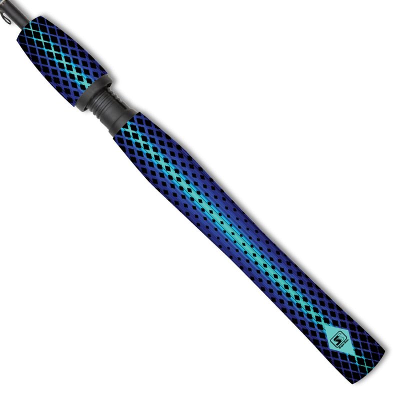 SNIPER SKIN Fishing Rod Grip - Fishing Gear Accessories - Waterproof & Adjustable - Easy to Install, Strong Replacement Grip - color: Multi Blue/Black Double Diamond