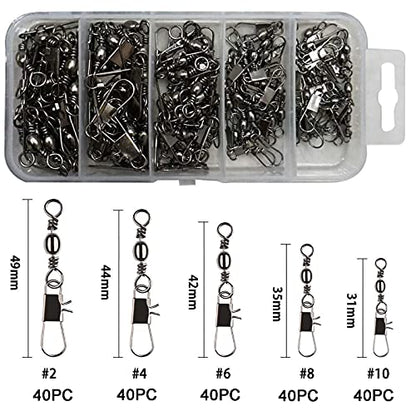 GREATFISHING 200PCS High Strength Heavy Stainless Steel Split Ring Lure Connector Swivels Snap with Fishing Pliers 30lb to 120lb Test - color: 200pc Barrel Swivel