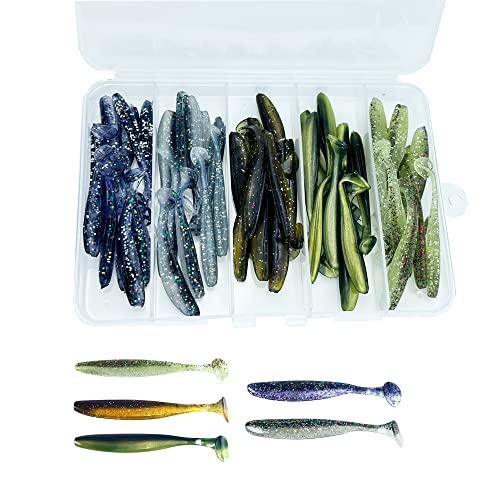 Paddle Tail Swimbaits,Soft Plastic Fishing Lures Swim Baits for Bass Fishing,30/50pcs with Box,Soft Plastic Swimbaits for Bass Trout Crappie Lures Kit for Saltwater Freshwater - color: A:1.97in/0.042oz-50pcs