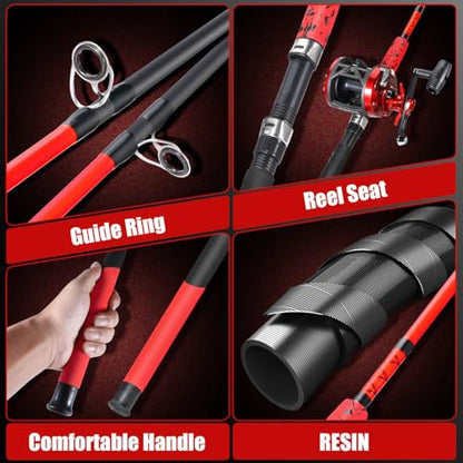 Sougayilang Conventional Reel and Fishing Rod Combo – Medium Heavy Fiberglass Rod, Heavy Duty Catfish Trolling Reel Combo for Catfish Salmon and Steelhead 6/7ft - color: Red-6FT-3000