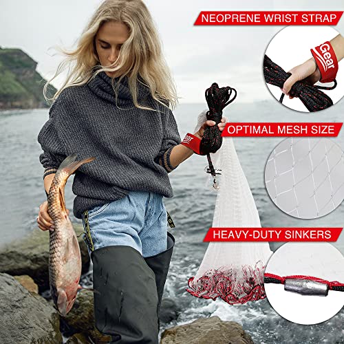 BasicGear Cast Net | Lead, 3ft-12ft Radius, 3/8 or 1/4 inch Mesh for Freshwater and Saltwater Bait Fish| Professional Grade and Upgraded Material | Throw Style - size: 3ft Radius, 3/8" Mesh
