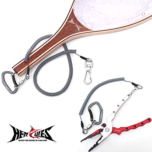 HERCULES M4 Fishing Lanyard, Fishing Pole Tether, Kayak Paddle Leash, Heavy Duty Retractable Coiled Lanyard for Fishing, Rods, Pliers, Boating, Paddles, Kayak - color: Pack of 2 Grey (17.7" Plus, 5.9")
