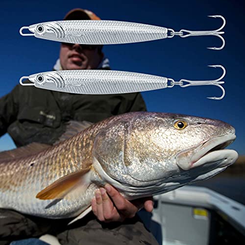 Dr.Fish Fishing Jigs Jigging Spoon Saltwater Fishing Lure Casting Metal Spoon Surf Fishing Mackerel Striper Lures Stinger Bluefish Vertical Diamond Jig - color: Silver, size: 1oz-5 Pieces