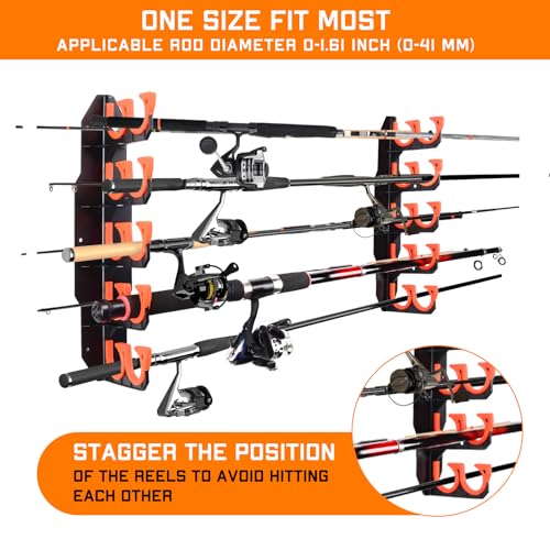 Hikeen Fishing Rod Holders, Fishing Pole Holders for Garage, Wall or Ceiling Mounted Fishing Rod Rack Holds Up to 10 Rods(2 Pack) - style: Orange-2Pack