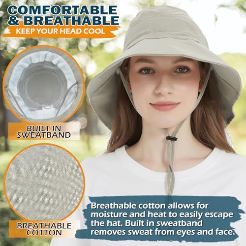 Women's Cotton Sun Hat with Neck Flap, UV Protection Wide Brim Outdoor Hat | Adjustable Fit, Moisture-Wicking & Breathable, Packable & Lightweight for Fishing Hiking Gardening Beach Safari - color: Khaki