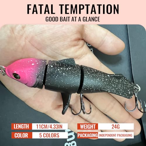 Fishing Lures for Trout Bass Multi Jointed Swimbaits 3D Bionic Fish Eye Swimming Lures Lifelike Hard Bait for Freshwater Saltwater - color: Black-Pink