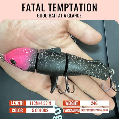 Fishing Lures for Trout Bass Multi Jointed Swimbaits 3D Bionic Fish Eye Swimming Lures Lifelike Hard Bait for Freshwater Saltwater - color: Black-Pink