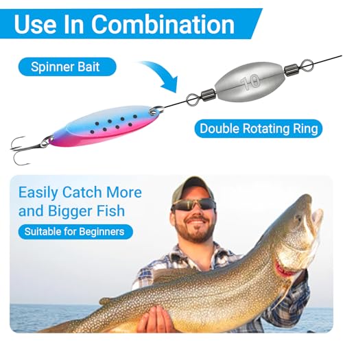 Polsefve Inline Trolling Fishing Weights with Inner Swivels, Oval Drop Casting Sinkers Lead Sinker Tackle for Catfish Bass Saltwater & Freshwater Bottom Fish(10g/15g/20g/30g/40g/60g) - color: 3/8oz-30pcs
