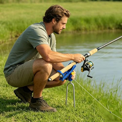 Fishing Rod Holder - Stainless Steel Angling Pole Rack with Ground Spikes | Adjustable Fishing Rod Holder | for Boat Shore Kayak Pontoon Dock Surf Beach - color: Blue