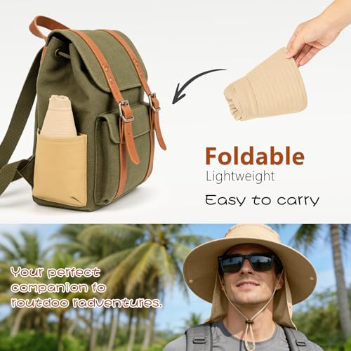 ZOORON Sun Hats for Men Women Fishing Hat with Neck Flap,UPF 50+ Sun Hat Waterproof Wide Brim Bucket Hats for Safari Hiking - color: 1-beige(neck Flap)