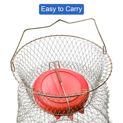 Bekith 2 Pack Galvanized Steel Wire Fish Basket, Collapsible Fishing Basket, Portable Wire Fish Basket Outdoor Use