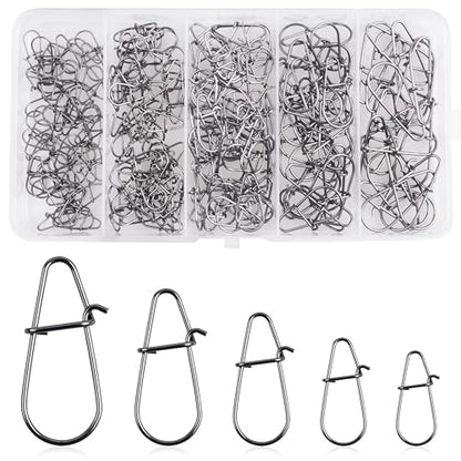 AGOOL Crankbait Snaps Snap Clips Kit for Bass Lures, 200pcs Duo Lock Lure Snaps Stainless Steel Quick Change Fishing Speed Clips Connector Freshwater Bass Fishing - style: mixed sizes-200pcs