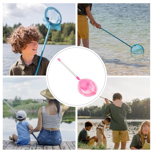 PRETYZOOM Telescopic Fishing Net for Wear-Resistant Aluminum Alloy Landing Net Pole Capacity for Outdoor Freshwater Lake Fishing and Camping Retractable Pink Design