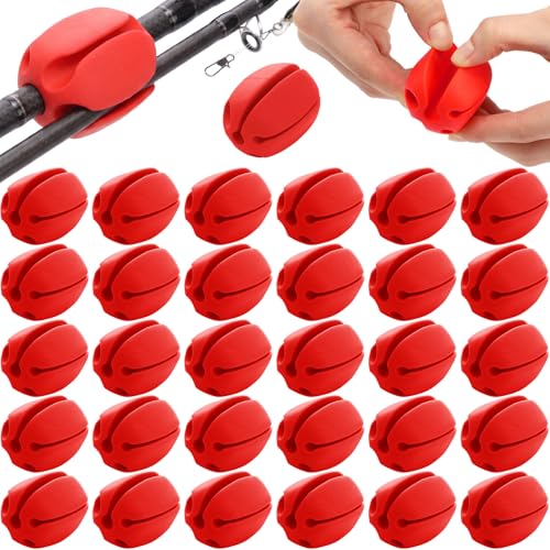 30 Pieces Silicone Fishing Rod Holder Straps Portable Fishing Rod Fixed Ball Rubber 5 Hole Lightweight Tackle Ball for Fish Enthusiasts Portable Fixed Straps Rubber - color: Red