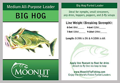 Big HOG Medium All-Purpose Fly Leader - Dries/Streamer/Nymph (Quality USA Made Moonlit Furled Leader) - size: 7-8wt