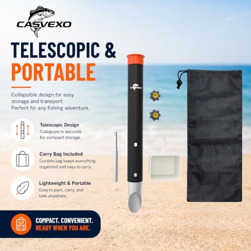 1/2 Pack Aluminum Surf Fishing Rod Holder, Heavy Duty Sand Spike with Bait Box, Telescopic 3-Section, Lightweight and Portable, with Storage Bag - color: Rod holder-2 Pack