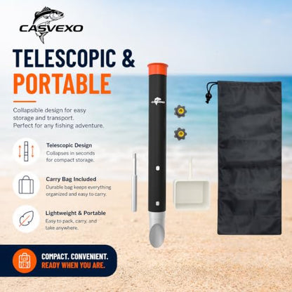 1/2 Pack Aluminum Surf Fishing Rod Holder, Heavy Duty Sand Spike with Bait Box, Telescopic 3-Section, Lightweight and Portable, with Storage Bag - color: Rod holder-2 Pack