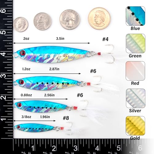 Dr.Fish 5 Pack Metal Jigging Spoon Saltwater Fishing Jigs Spoons Lures Casting Vertical Diamond Jig Lures Freshwater Bass Striper Mackerel Halibut - color: Long Casting Jig, size: 1.4oz-Hook #6