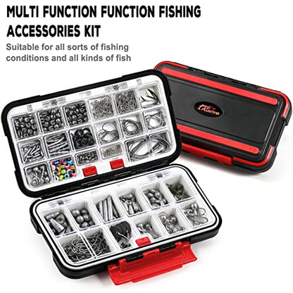 PLUSINNO 253/387pcs Fishing Gear Accessories Kit, Fishing Tackle Box with Tackle Included, Fishing Hooks, Fishing Weights Sinkers, Spinner Blade, Fishing Equipment for Bass Trout Bluegill Crappie - color: 387pcs Fishing Accessories Kit